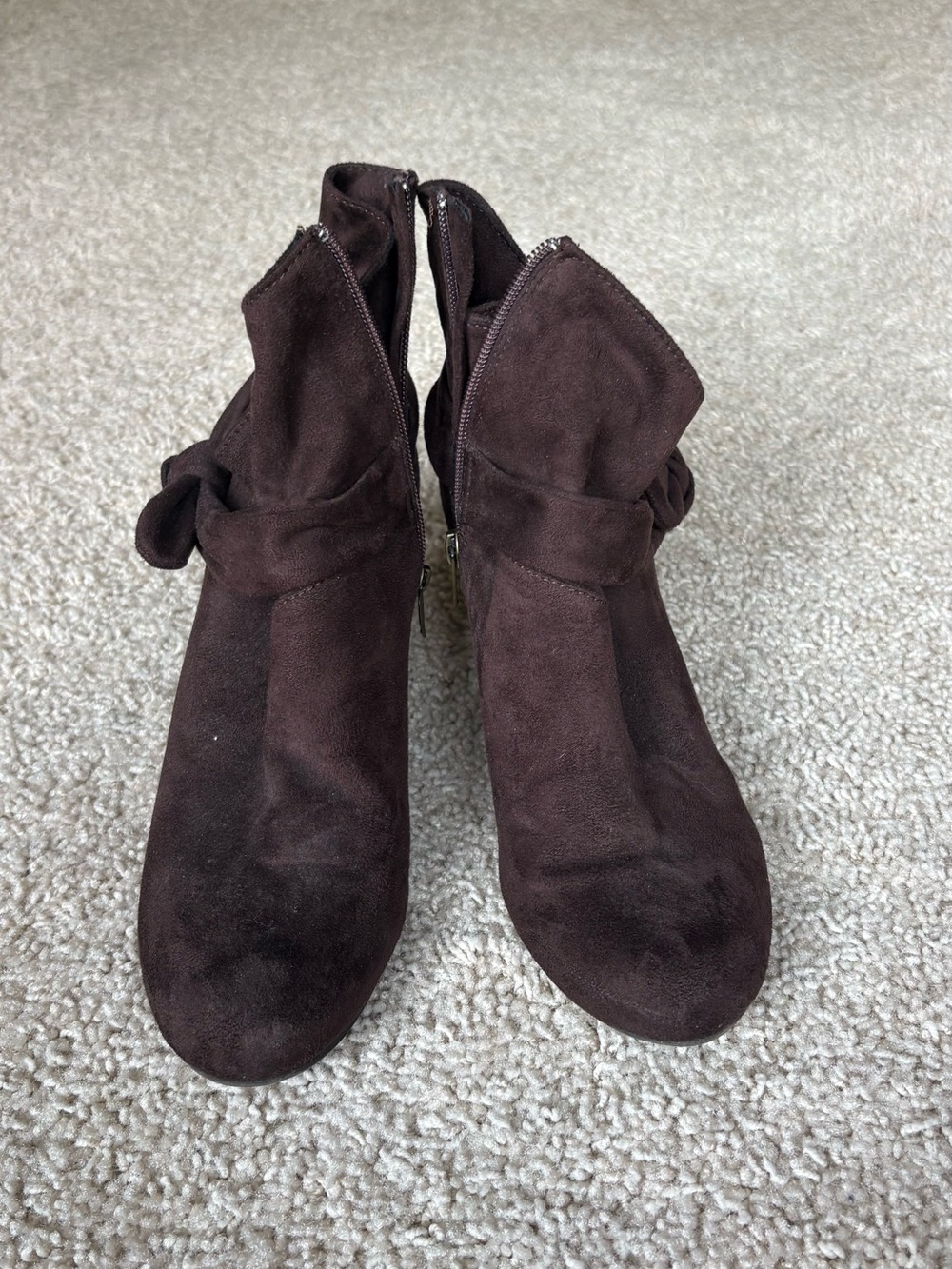 Nine West Dark Brown Suede Ankle Booties with Side Zipper